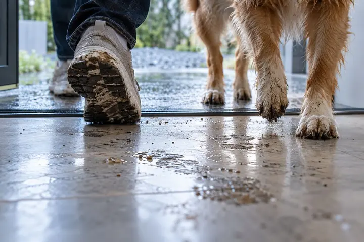 Residui visibili vicino all’entrata di casa